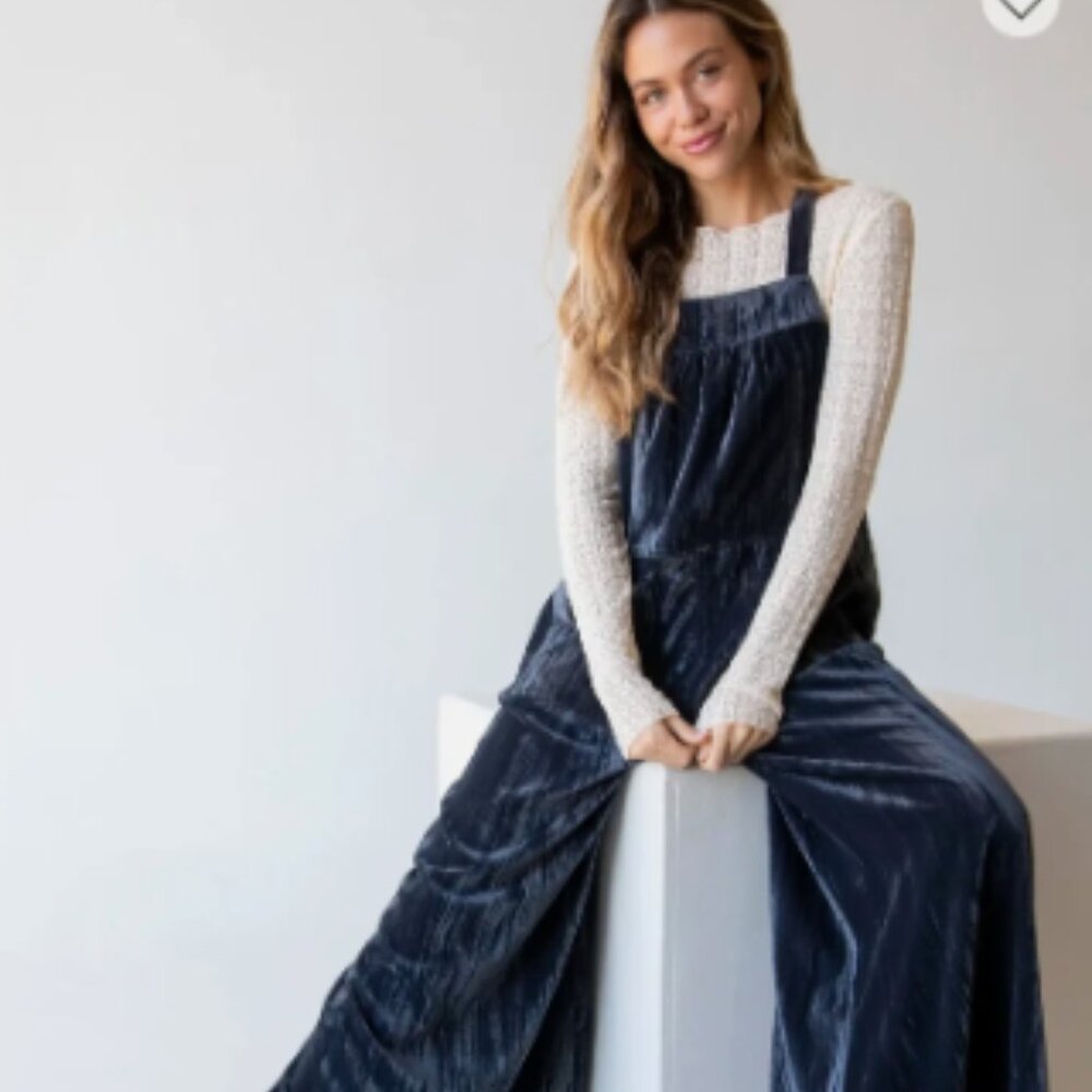 NATURAL LIFE | Velvet Jumpsuit XL | Women's Wide Leg One-Piece - Picture 15 of 16